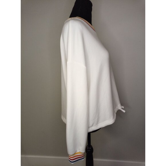 Aldi Gear Cream Sweatshirt Crewneck Rainbow Cuff and Collar Size Medium - Picture 4 of 8